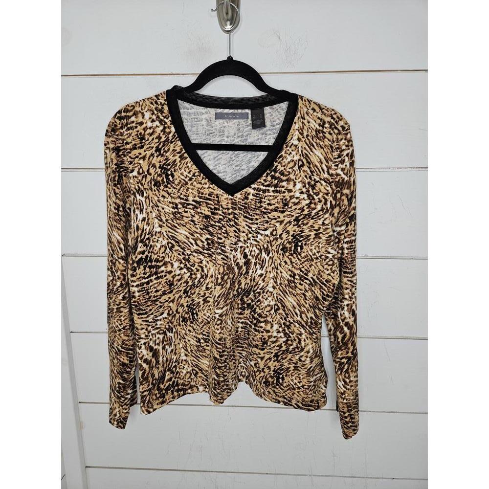 Liz Claiborne XL Brown & tan cheetah print stretchy long sleeve top